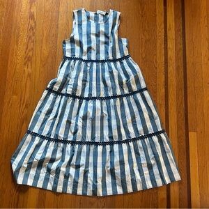 NWT Madewell Rickrack Cattail Tiered Dress in Gingham Check Blue medium striped